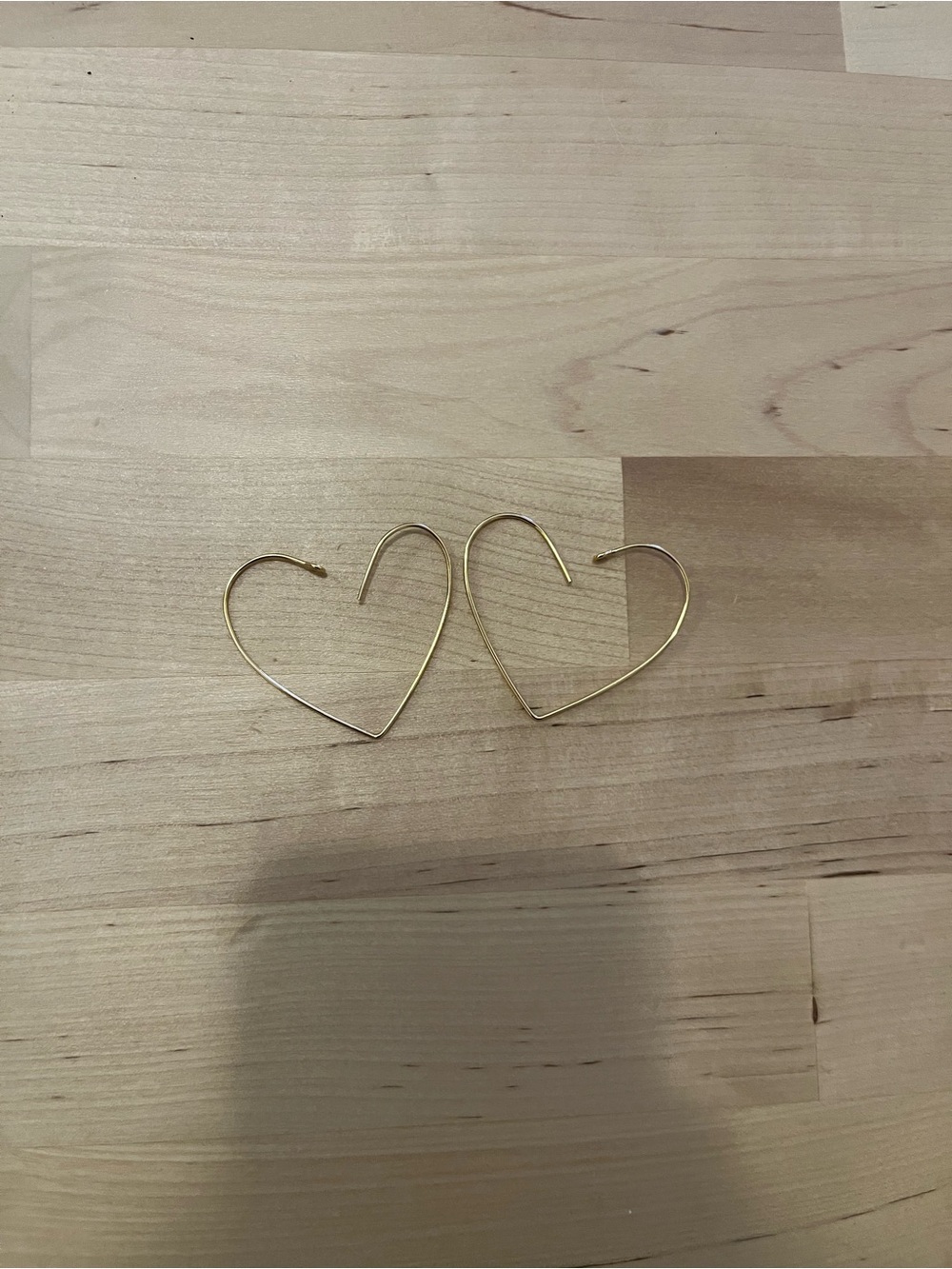 Gold Heart Wire Hoop Earrings